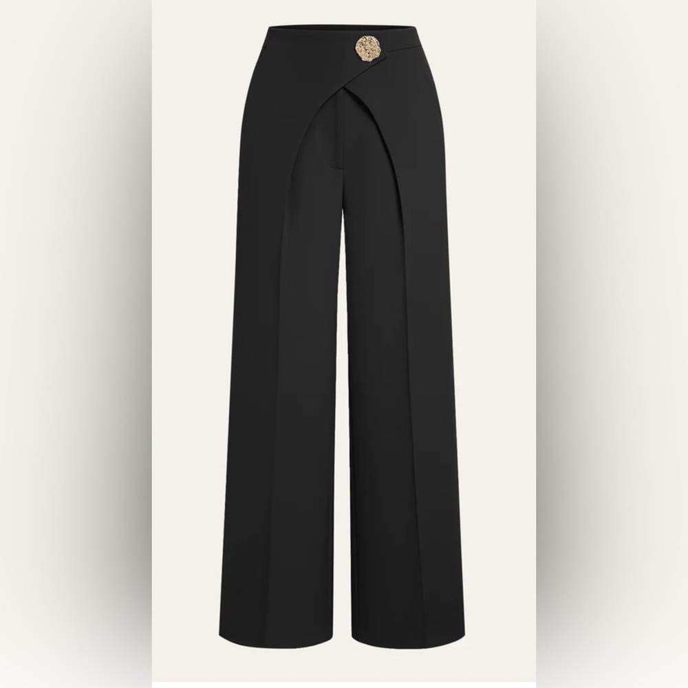 COMMENSE METAL DETAIL STRAIGHT LEG BLACK PANTS